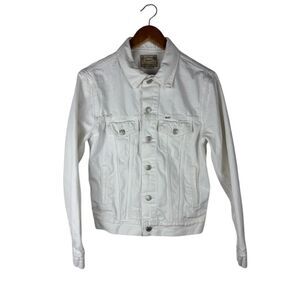 Polo Ralph Lauren Women's Small White Cotton Denim Trucker Jacket Distressed